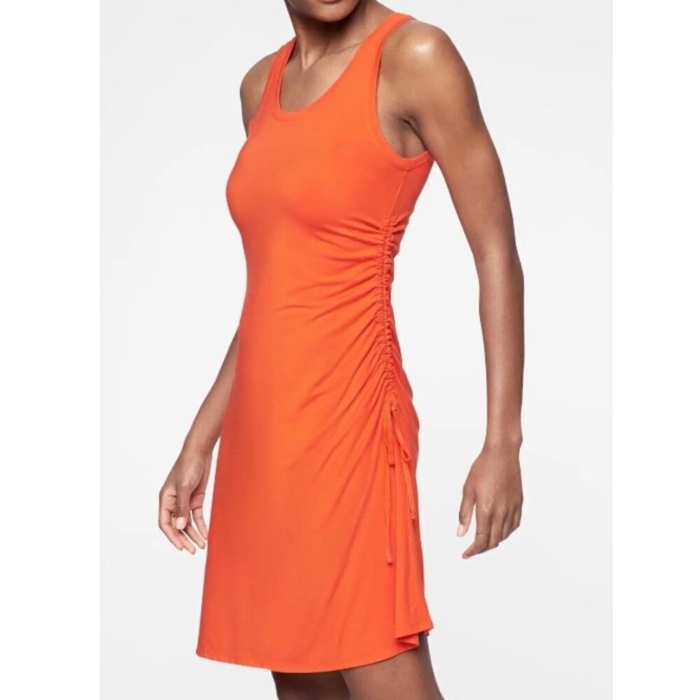 Athleta Orange Asymmetrical Ruched Mini Dress